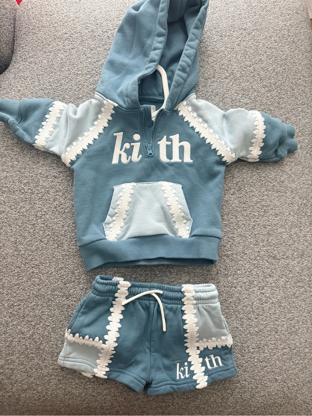 Kith Two-Tone Light Blue Hoodie & Shorts Set